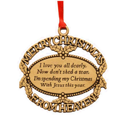 Merry Christmas From Heaven Gold Plated Keepsake Memorial Ornament with Poem and Gift Box - for Christmas Tree, Sympathy and Remembrance Gift