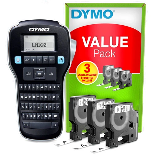 Dymo LabelManager 160 Label Maker Starter Kit with 3 Rolls of D1 Label Tape | Handheld Label Printer Machine | QWERTY Keyboard | Ideal for Office or Home