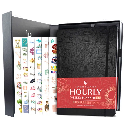 Legend Planner Legend Hourly Planner PRO Premium – Undated Schedule Planner with Time Slots – Weekly, Monthly & Daily Personal Organizer, A4 (Black)