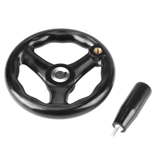 BORDSTRACT 1Pc 12×125mm Lathe Milling Machine Black Round 3 Spoke Handwheel Hand Wheel Folding Removal Wheel Hand Crank Rotation for Milling Machine Lathe Grinder Round Handwheel Artisan Drill press Handle