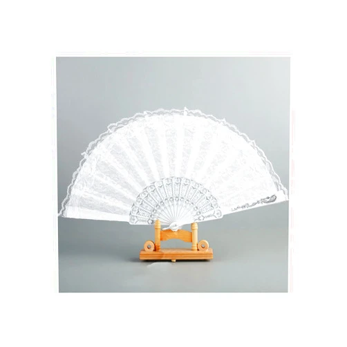 Sehtorry White Lace Hand Folding Fan Bridal Dancing Props Floral Handheld Fan for Women Wedding Décor or Party Dess-up Favors