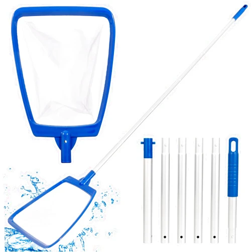 POOLAZA Pool Skimmer Net with Pole, Ultra Fine Mesh Pool Nets for Cleaning with Pole, Semi-deep Pool Net Skimmer with 68'' Thickened Aluminum Pole, Pool Leaf Net for Above Ground Pool, Spa & Hot Tub