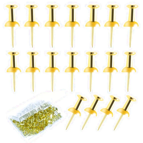 GAQWOK 100Pcs Push Pins Gold, Stick Pins for Bulletin Board, Poster Pins, Double Headed Picture Hanging Nails, Pins for Wall （Gold）