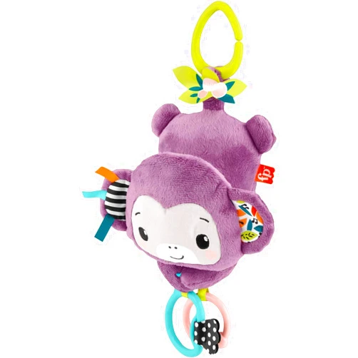 Fisher-Price Baby Stroller Toy Sing & Go Purple Monkey Musical Sensory Plush with Crinkle & Clackers for Newborns from Birth+
