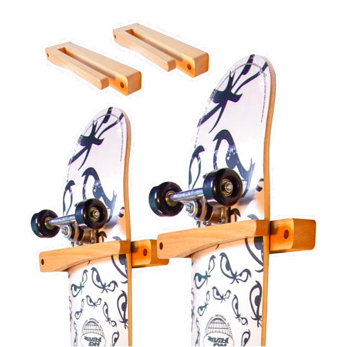 Tapeera 2-Pack Vertical Skateboard Wall Mount - Wooden Rack Hanger - Longboard Mini Cruiser Display Storage Accessories - Holder Shelf Organizer Deck Décor