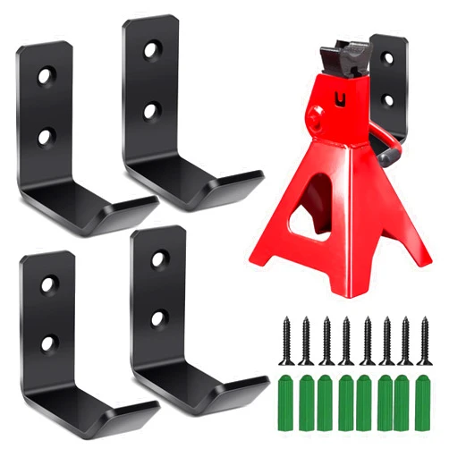 QUFA Jack Stands Wall Mount Organizer, Heavy Duty Stainless Steel Holder Hook, Wall Mounted Easy Storage Hooks Fits 2 & 3 & 5 & 6 Ton Jack Stands – 4 Packs
