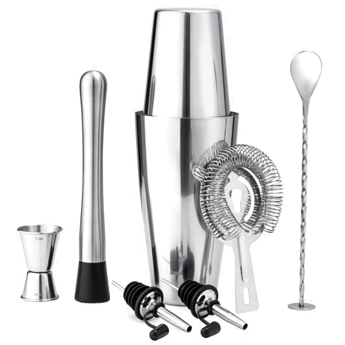 Tiawudi Boston Cocktail Shaker Set, 8-Piece Bartender Kit with 18oz & 28oz Shaker Strainer Muddler Jigger Mixing Spoon Pourers, Bar Accessories, Stainless Steel Martini Shaker, Bar Tools