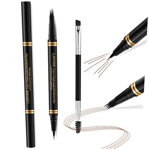 LAVONE Eyebrow Pen, 2-in-1 Waterproof Eyebrow Pencil with 4 Tip Microblading Brow Pen and Ultra-Precise Brow Pencil,with Dual-ended Eyebrow Brush,Eyebrow Makeup for Natural Looking-Dark Brown
