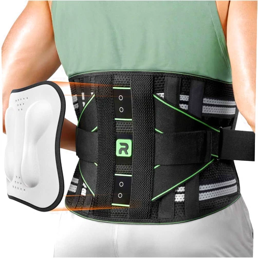Rakiie Back Brace for Women Men, Integrated Lumbar Support, Breathable Soft Mesh Fabric and 8 Stays All-round Support, Durable Back Support With Lumbar Support Pad for Home & Lifting At Work, Green Size L