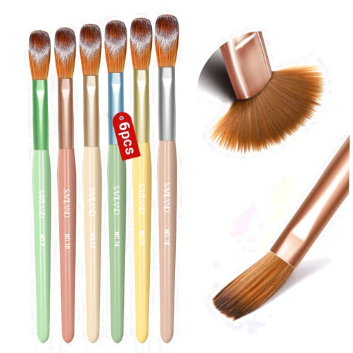 Saviland Acrylic Nail Brush Set: 6PCS Acrylic Nail Brushes for Acrylic Application, Professional Manicure Nail Brushes for Nail Art, Acrylic Powder & Acrylic Nail Kit Home DIY Size 8/10/12/14/16/18