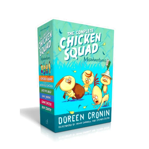 By Doreen Cronin (Author), Kevin Cornell (Illustrator), Stephen Gilpin (Illustrator) & 0 more The Complete Chicken Squad Misadventures (Boxed Set): The Chicken Squad; The Case of the Weird Blue Chicken; Into the Wild; Dark Shadows; Gimme Shelter; Bear Country