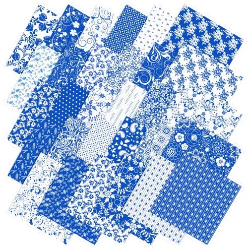 Whaline 60Pcs Flower Cotton Fabric Bundles Blue White Floral Fat Quarters Chinoiserie Flower Sewing Fabrics for DIY Handmade Crafting Party Decor, 10 x 10 Inch