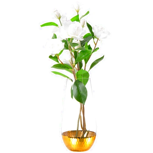 MyGift 10-Inch Modern Clear Round Tapered Glass Decorative Vase with Gold Tone Hammered Metal Base Accent, Table Centerpiece Flower Vase, Gift Idea for Mom