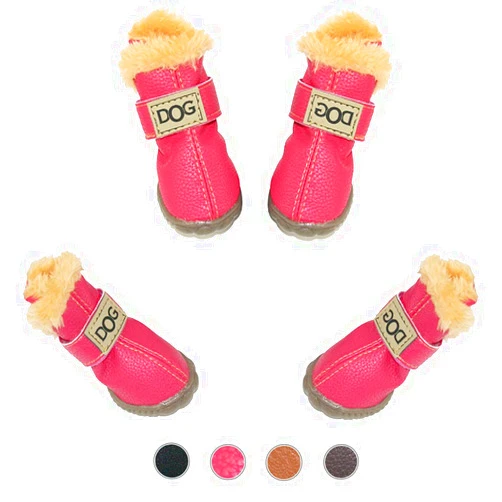 WINSOON Dog Australia Boots Pet Antiskid Shoes Winter Warm Skidproof Sneakers Paw Protectors 4-pcs Set (Size 3, Pink)