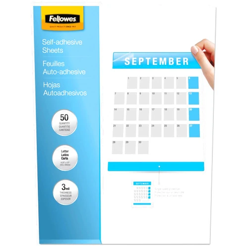 Fellowes Laminating Sheets Self Adhesive 9x12 3 Mil Gloss 50 Pack (5221502)