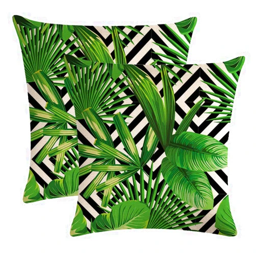 ULOVE LOVE YOURSELF 2Pack Tropical Green Leaves Throw Pillow Cover with Geometric Background Home Decorative Square Cushion Covers Summer Home Decor Palm Pillowcase 18 X 18 Inch(Palm Tree)