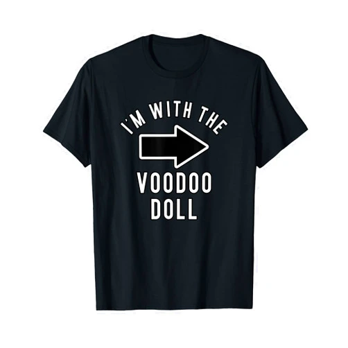 Lazy Last Minute Voodoo Doll Halloween Costumes Couples Halloween Costume Shirts I'm With The Voodoo Doll T-Shirt