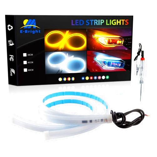 YM E-Bright EverBright Led Strip Lights for Cars, SUV, Motorcycle Daytime Running Lights Turn Signal Bulb DRL Sequential Switchback Led Strip Amber/Yellow & White (2Pcs 60CM/24 Inch)