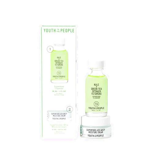Youth To The People Daily Skin Health Youth Stack, 2-Pc Skincare Giftset for Pores + Oiliness, Mini Travel Essentials with Superfood Cleanser and Air Whip Face Moisturizer
