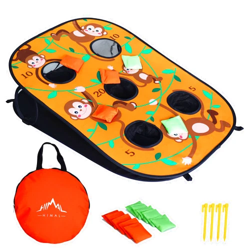 Himal Outdoors Collapsible Portable 5 Holes Cornhole Game Cornhole Set Bounce Bean Bag Toss Game with 10 Bean Bags,Tic Tac Toe Game Double Games (3 x 1-Feet, Single Board)