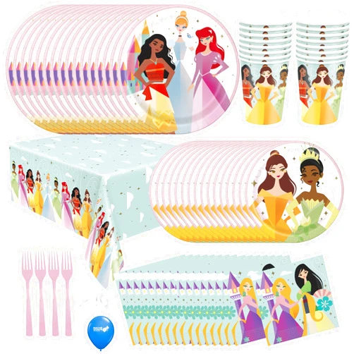 Unique Disney Princess Birthday Party Supplies Bundle | Disney Princess Plates | Disney Princess Napkins | Disney Princess Decorations (Table Set for 16)