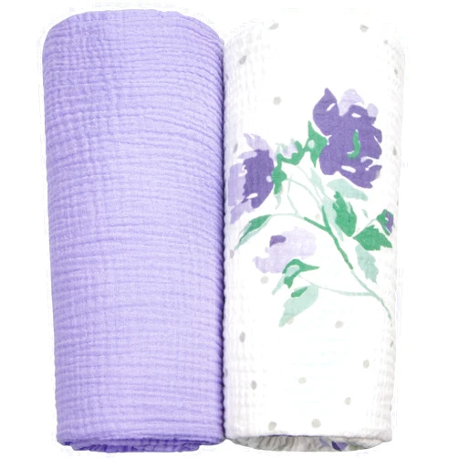 Lulu moon Muslin Swaddle Blanket Baby Receiving Blankets Neutral, 2 Pack, Lavender