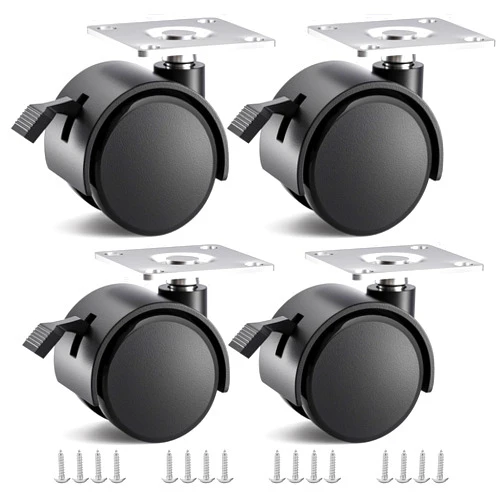 ANDUTEES 1.5 inch Caster Wheels, Casters Set of 4, Plastic Caster Wheels for Furniture, Plate Swivel Cart Casters with Brakes, File Cabinet Replacement Wheels (4 Pack Black)