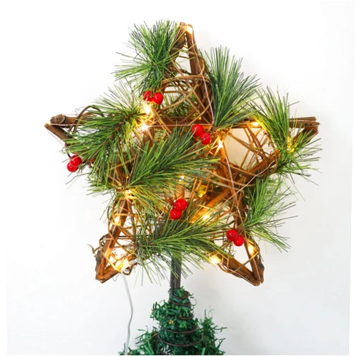 Lmtocs Rustic Christmas Tree Topper Star, 30 LED Rattan Natural Star Christmas Decorations with Timer, Vintage Christmas Ornaments for Indoor Office Farmhouse Holiday Christmas Tree Decorations, Warm White