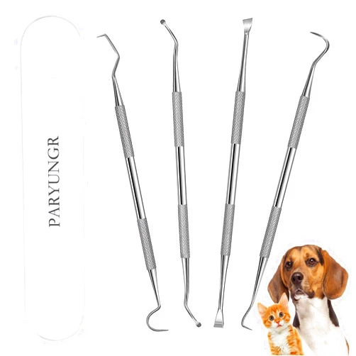 PARYUNGR Dental Tools Pet Dog Cat Teeth Cleaner Tool Kit, Stainless Steel Plaque Remover Dental Picks Tooth Tartar Scraper, Pets Oral Care Hygiene Set for Cats and Dogs Use with Case