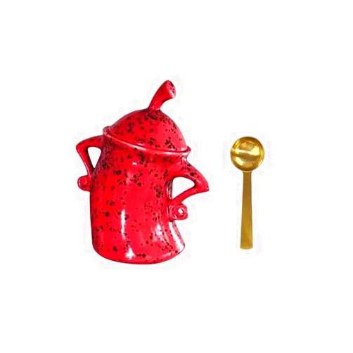 XFDJB Canister With Attitude,Cute Sassy Tea Pot Storage Canister with Airtight Lid Fun Food Jar Stylish Teapot Large Ceramics Lid, Creative for Coffee, Tea, Sugar, and Spices,with spoon (Red)