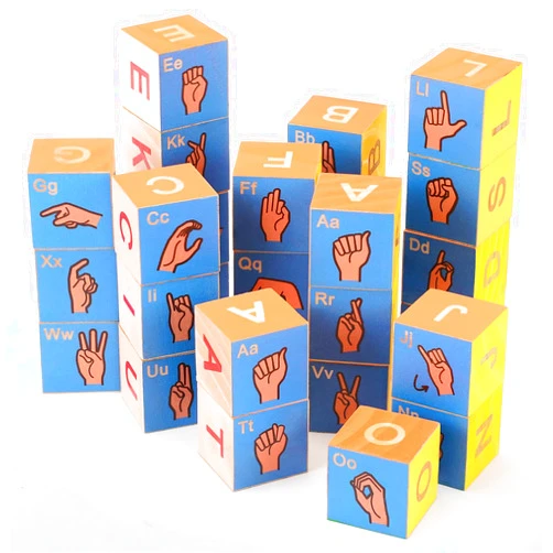 Yousoontic 28 Pcs American Sign Language Blocks Wooden Cubes ASL Alphabet Blocks Sign Language Gift for Hearing Impaired and Speech Therapists
