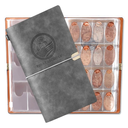 MUDOR Pressed Penny Collecting Book with Archival Diary, Souvenir Penny Book Holds 203 Coins, Pressed Penny Holder Fits Elongated Stretched Pennies,Quarters or Nickels