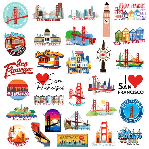 Konohan 30 Pcs San Francisco Souvenirs Gifts San Francisco Magnet for Refrigerator City Magnetic Refrigerator Stickers for Home Decoration