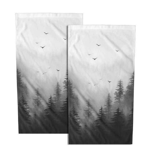 Giwawa Black Misty Forest Hand Towels Set of 2 Mountain Woodland Soft Absorbent Face Bath Towel Dish Towel Bathroom Kitchen Towel Decor Gift