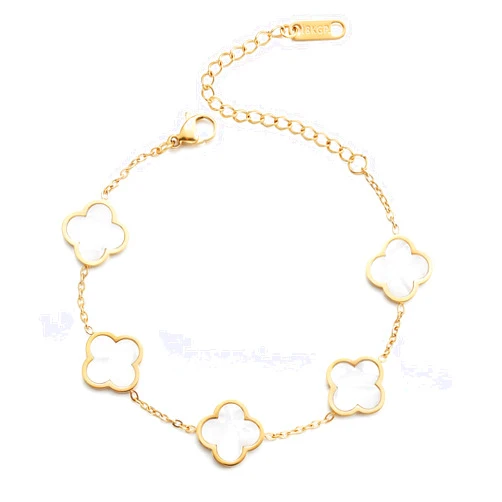AIPPK 18K Gold Plated Clover Lucky Bracelet for Women White/Black/Red/Green Flower Four Leaf Link Bracelets Trendy Jewelry Gifts for Women
