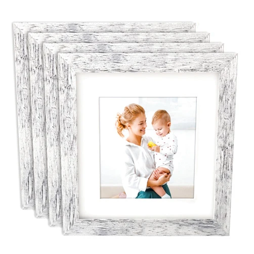 AEVETE 6x6 Picture Frames Distressed White Rustic Square Frame with 4x4 Mat for Tabletop Wall Decor