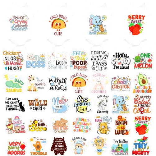 CRASHOT Baby Iron on Transfers, 36 PCS Onesie Decorating Kit Baby Shower, Cute Animal Heat Transfer Stickers, Gender Reveal Patch, Iron on Decals for T Shirts Hoodie Bibs Bodysuit Clothing DIY Crafts