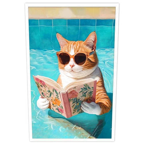Generic Trendy Animals Reading In The Swimming Pool Posters Blue Room Aesthetics Canvas Wall Art Cute Pet Lover Decoration Prints Painting For Home Bedroom Dorm Wall Decor 8x12in Unframed