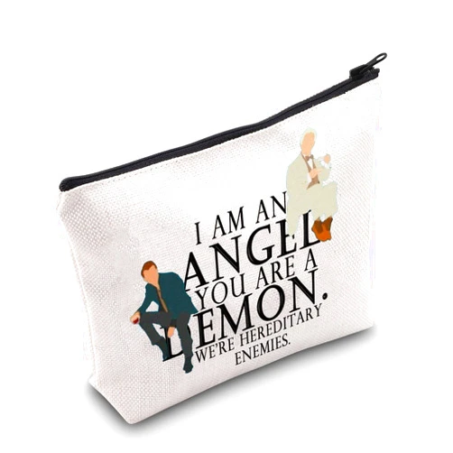 LEVLO Good Omens Cosmetic Bag Good Omens Fans Gift I am an Angel You Are a Emon We're Hereditary Enemies Make up Zipper Pouch Bag Good Omens Merchandise (I am an Angel)