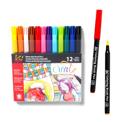 SAKURA Koi Coloring Brush Pens - Watercolor Brush Pen Set - Assorted Colors - 12 Pack