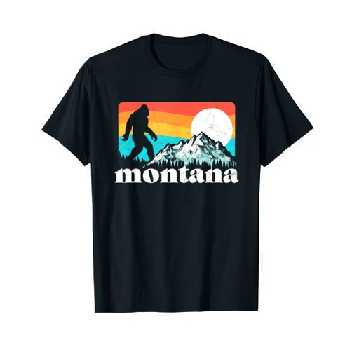 Bigfoot UFO Believer 2001 Tees State of Montana Retro Bigfoot Mountains T-Shirt T-Shirt