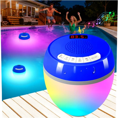 LanAqua 3 in 1 Bluetooth Pool Speaker with Digital Thermometer, Floating Pool Speaker with Colorful Lights,Hot Tub Speakers IP68 Waterproof, TWS Portable Speaker, Loud Sound Floating Speakers for Pool