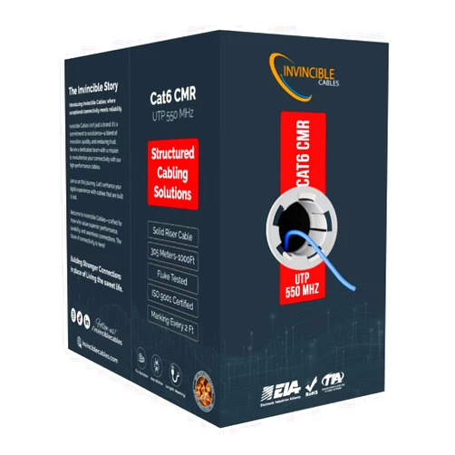 Invincible Cables Cat6 Riser (CMR) 1000ft Cable | UL Certified, 100% Solid Copper, 550 MHz, 23AWG, 4 Pair, UTP | Fluke DSX-8000 Tested up to 100m | PoE++ (4PPoE) Compatible | Most Certified Cable in the Market (Blue)