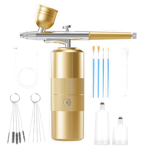 CBVCBV Airbrush Kit with Compressor Portable Airbrush Kit 48PSI High-Pressure Non-Clogging Air Brush Set Cordless Rechargeable with 0.3mm Nozzle and Cleaning Brush for Painting,Nail Art, Makeup (Gold)