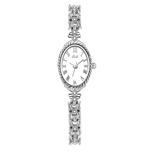 CARLIEN Fashion Vintage Gold Oval Quartz Watches for Women - Alloy Steel Band Slim Bracelet - Roman Numerals Numbers - Dainty Elegant Dress Wristwatch Waterproof