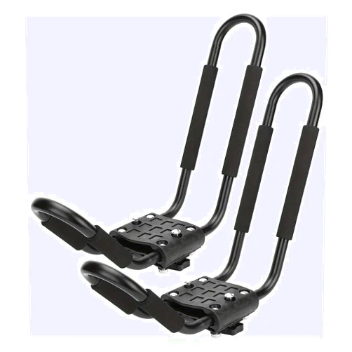 SINJEE 220LBS Heavy Duty 1 Pair Universal J-Bar Kayak Carrier - Sturdy Iron Construction, Roof Top Mount, 2Pcs Tie Down Straps, Canoe Car Top Mount Carrier for Safe and Secure Transportation