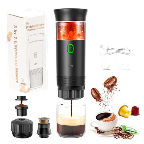 FLYING APSARAS Portable Espresso Maker,Portable Electric Espresso Machine, 20 bar Mini Travel Coffee Maker, 3in1Car Coffee Maker Self-Heating with USB-C, With Ground Coffee & Capsule(Ns&DG) for RV, Camping, Office