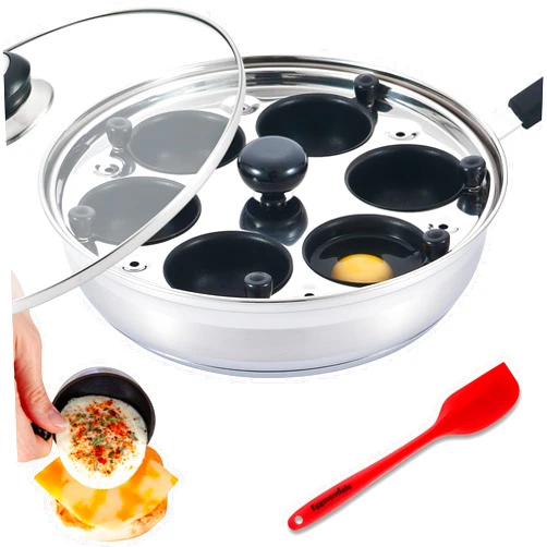 Eggssentials Egg Poacher Pan Nonstick Poached Egg Maker, Stainless Steel Egg Poaching Pan, Poached Eggs Cooker Food Grade Safe PFOA Free with Spatula, Egg Poachers Cookware