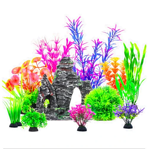CousDUoBe 13Pcs Aquarium Plants Cave Rock Decor Set& Fish Tank Artificial PlasticPlants,Fish Tank Accessories Small Large Aquarium Decorations Kit