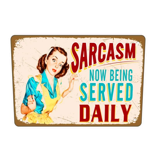 Saraheve Retro Metal Tin Sign Wall Decor - Sarcasm Now Being Served Daily - Funny Vintage Tin Sign Wall Plaque Poster for Cafe Bar Restaurant Supermarket